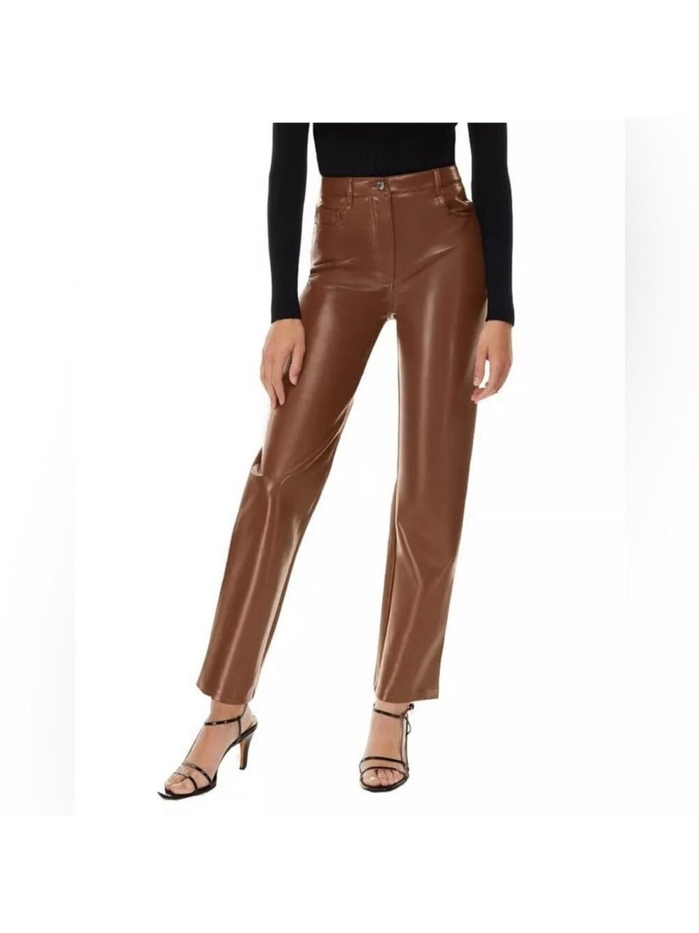 Wilfred Aritzia Melina Brown Straight Leg vegan Pants polyurethane, size 6